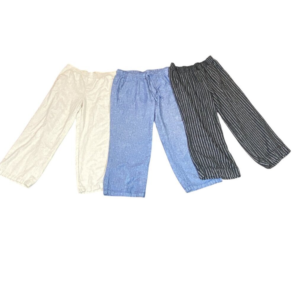 Bundle of 3 Linen Blend Pull on Casual Beach Pants Sz M #111J‎